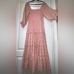 LoveShackFancy Capri Smocked Floral Midi Dress Size Small